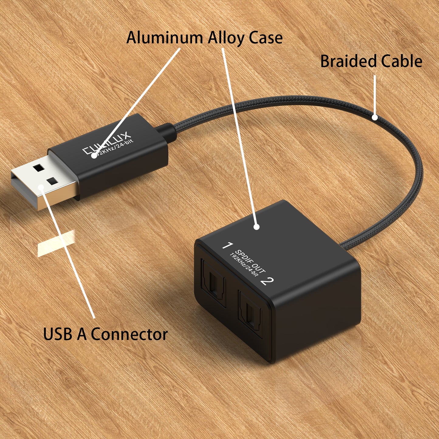 USB A to 2-Way SPDIF Optical Audio Splitter