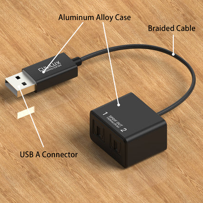 USB A to 2-Way SPDIF Optical Audio Splitter